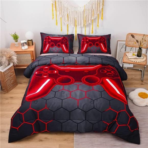Game Console Comforter Set for Boys Girls Kids Geometric